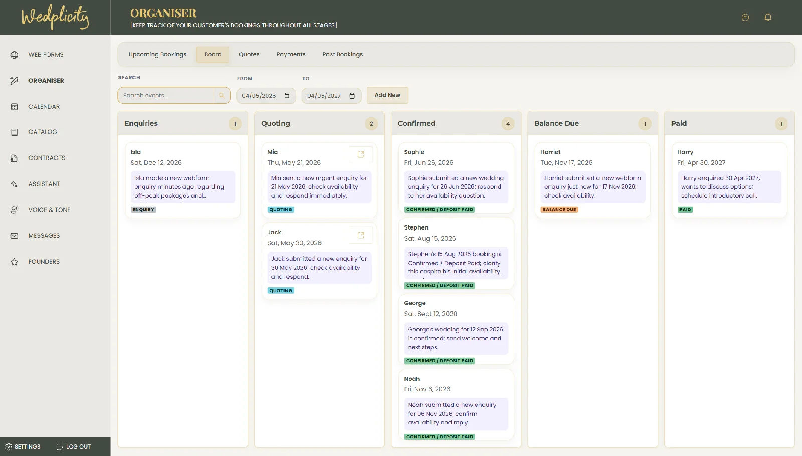 Wedplicity organizer board